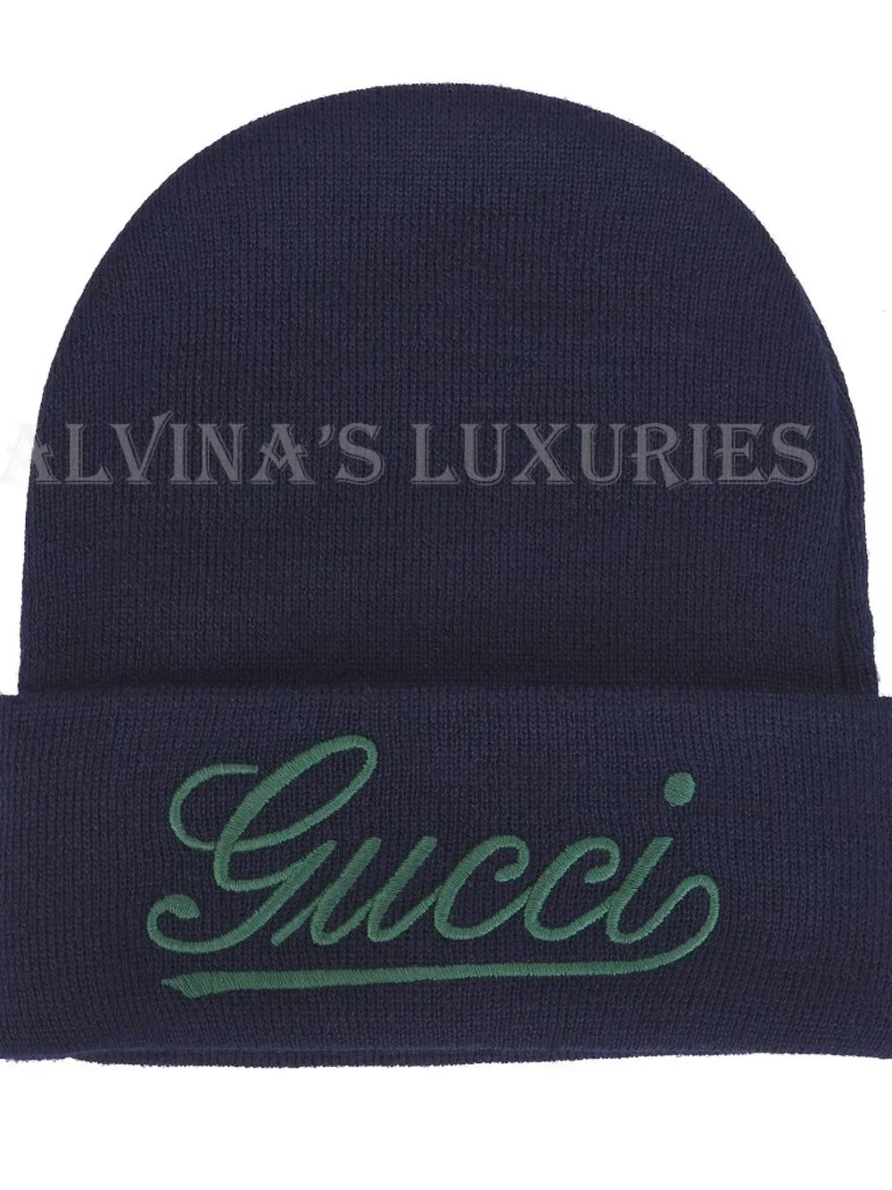 GUCCI HAT BLUE WOOL RIB KNIT LOGO EMBROIDERY BEANIE sz M / MEDIUM / 58CM